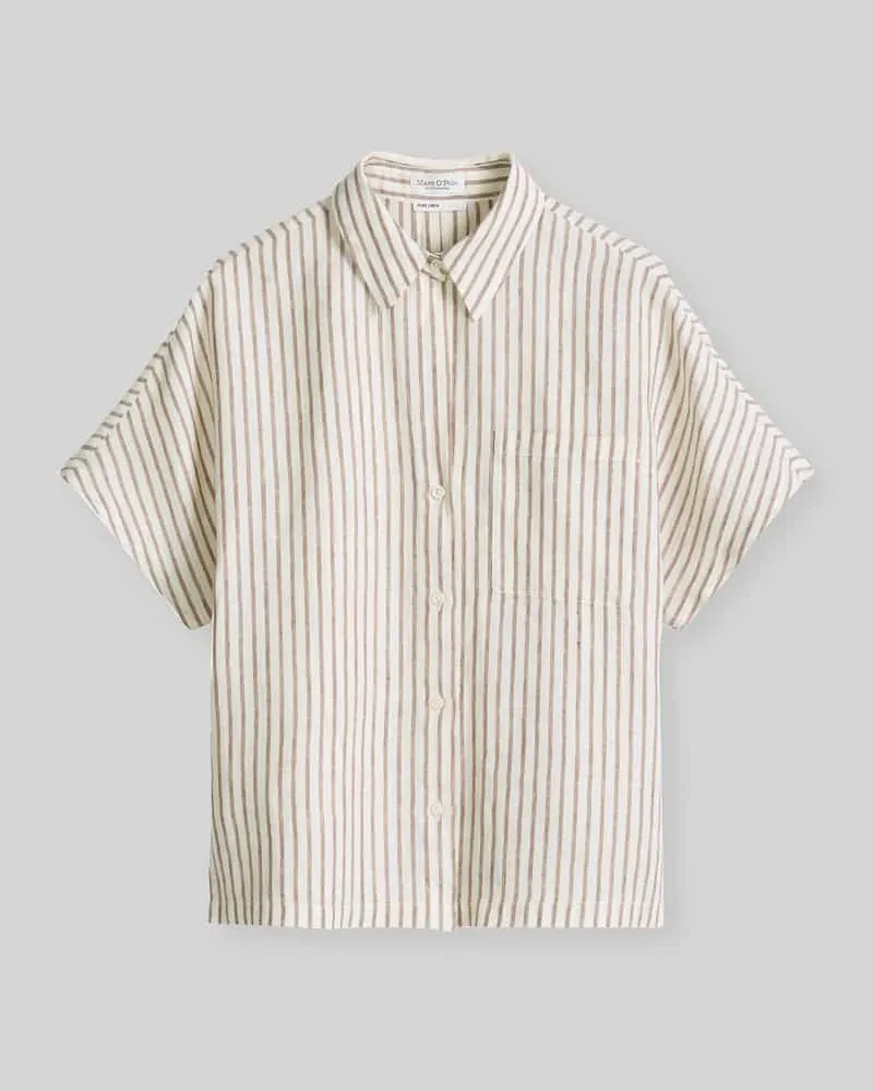 Marc O'Polo Relaxed Fit Kurzarmbluse aus reinem Leinen Weiss