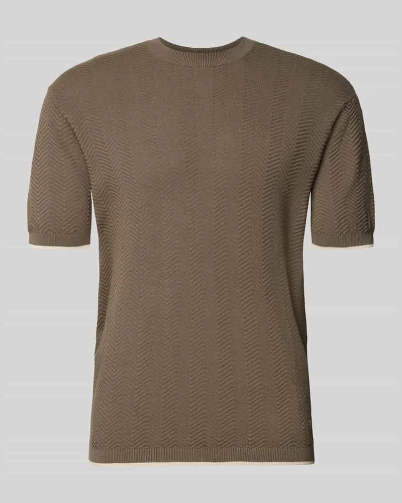 Emporio Armani Strickshirt mit Strukturmuster und Rundhalsausschnitt Mittelbraun