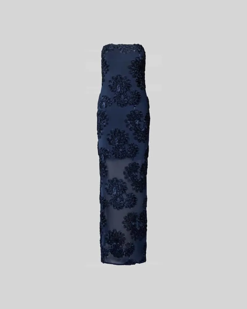 ROTATE Birger Christensen Maxikleid mit Rundhalsausschnitt Dunkelblau