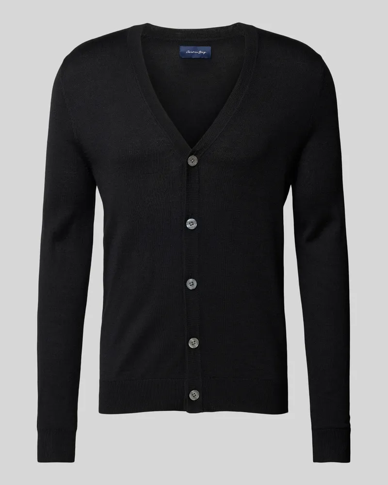 Christian Berg Slim Fit Cardigan aus Woll-Mix mit V-Ausschnitt Black