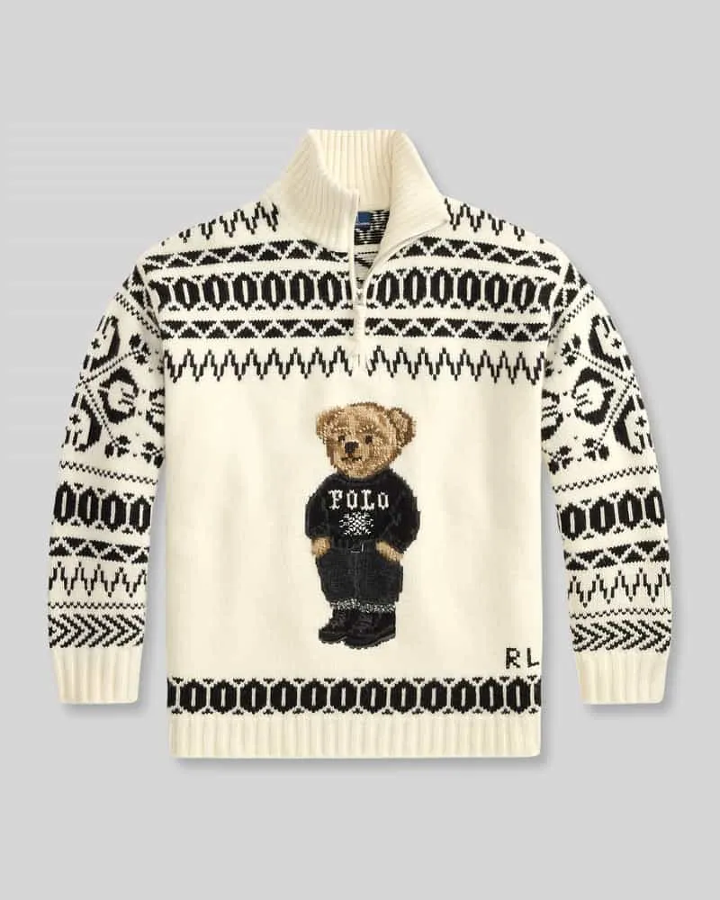 Ralph Lauren Pullover aus Wolle Kaschmir mit Teddy-Motiv Weiss