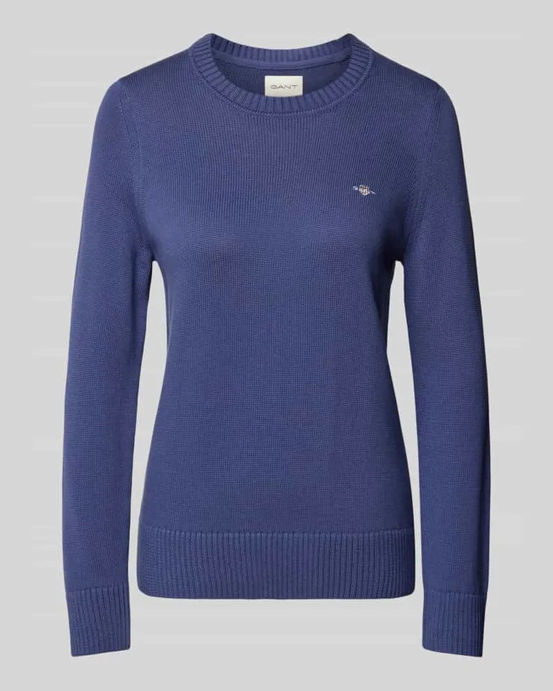 Gant Strickpullover mit Label-Stitching Rauchblau