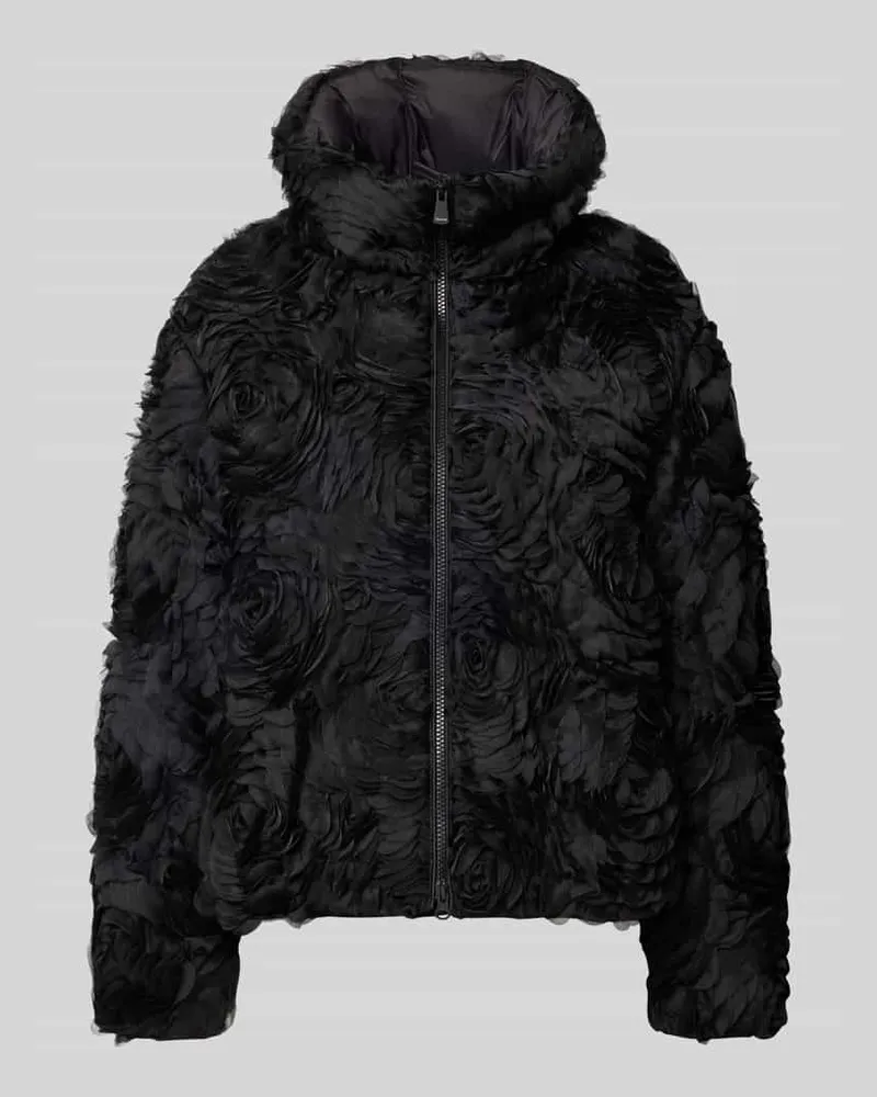 Blauer Pufferjacke mit 3D-Blütenstruktur Modell 'ROSEE Black