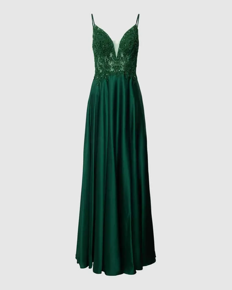 LUXUAR Abendkleid mit Ziersteinbesatz Dunkelgruen