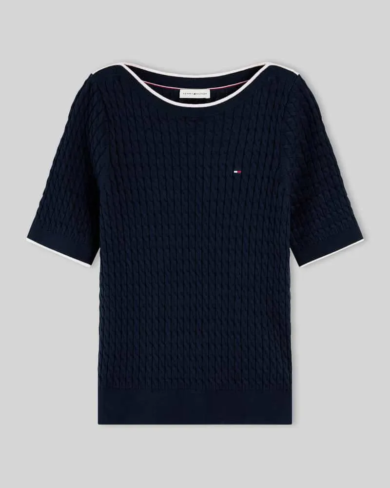 Tommy Hilfiger Regular Fit Pullover aus reiner Baumwolle mit kurzen Ärmeln Marine