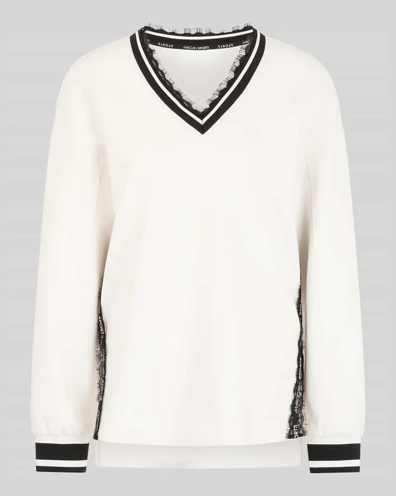Marc Cain Sweatshirt mit Spitzenbesatz Offwhite