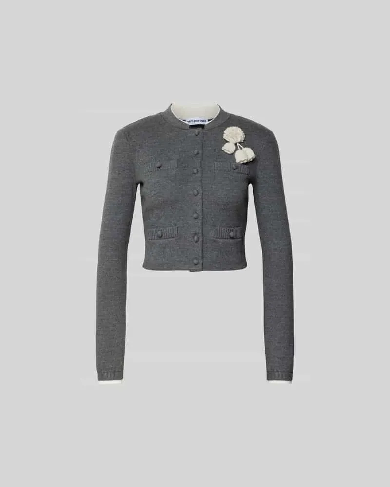 Self-Portrait Cropped Jacke in Strick-Optik Mittelgrau