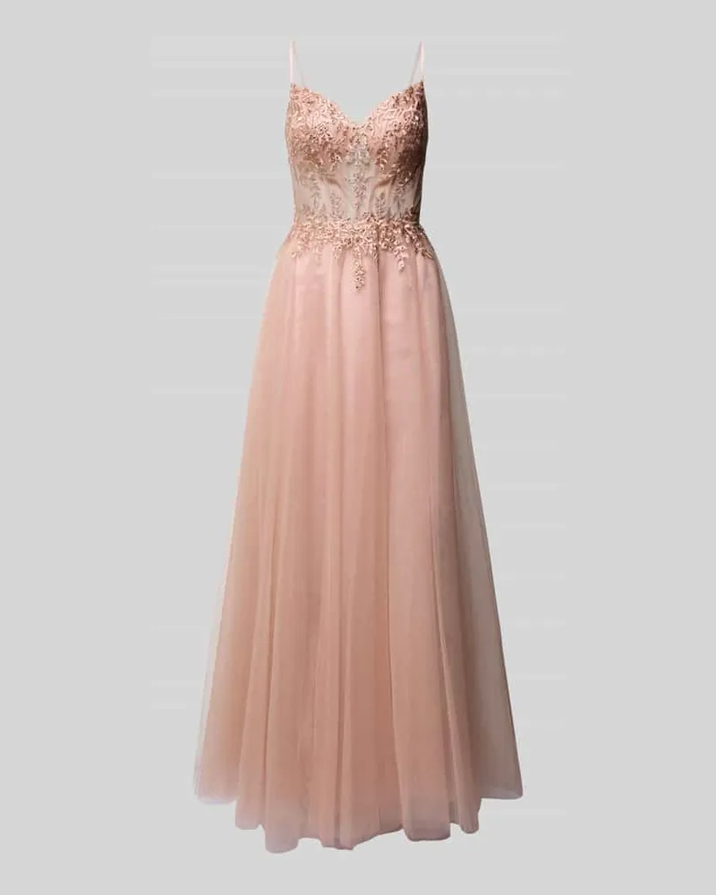 LUXUAR Abendkleid mit Ziersteinbesatz Apricot