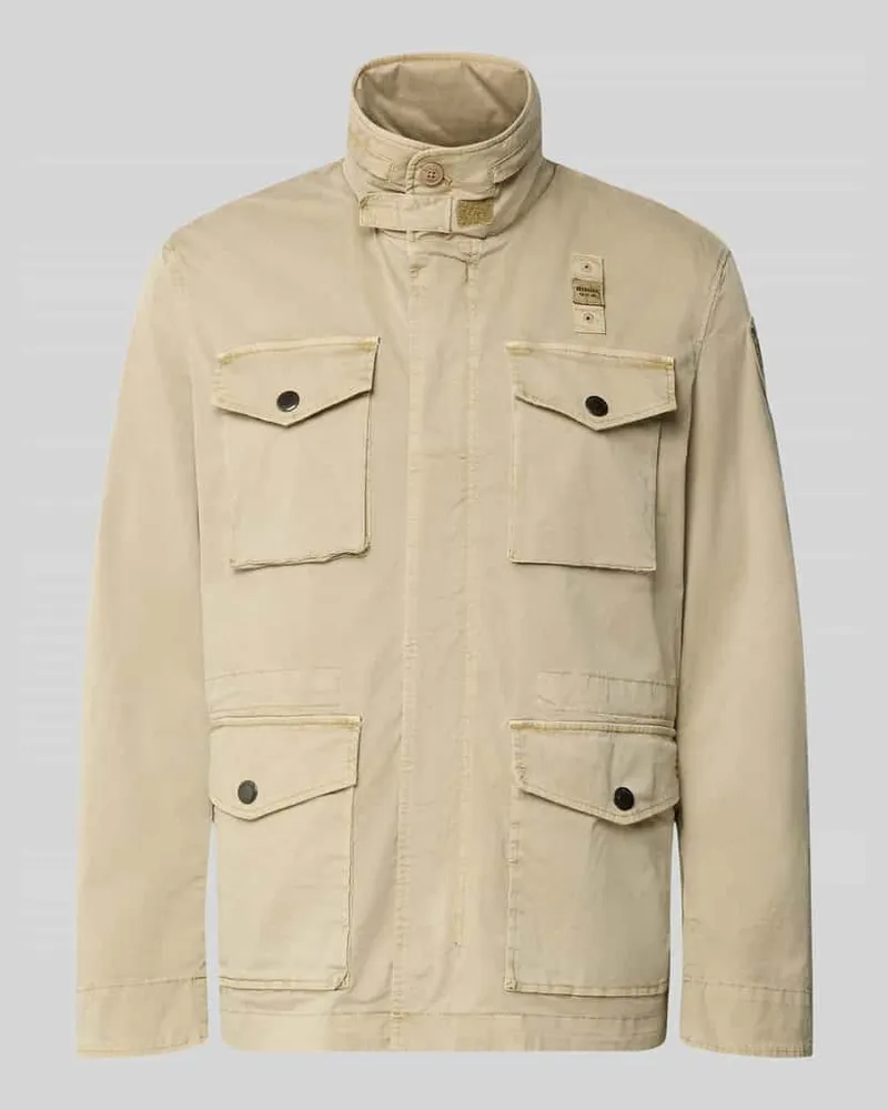 Blauer Jacke mit Stehkragen und Pattentaschen Modell 'Ashmont Beige
