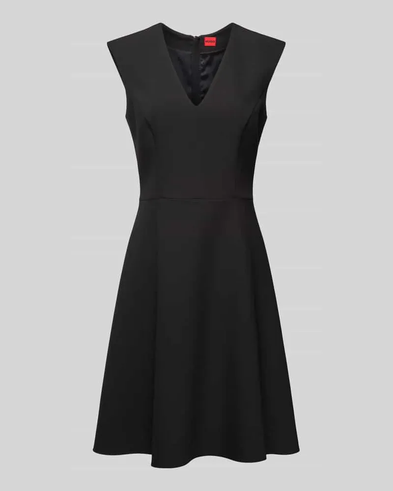 HUGO BOSS Knielanges Kleid mit V-Ausschnitt Modell 'Karabella Black