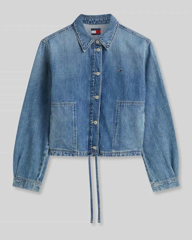 Tommy Hilfiger Relaxed Fit Jeansjacke aus Baumwoll-Leinen-Mix mit Tunnelzug Jeansblau