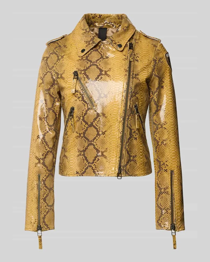 Blauer Lederjacke im Allover-Look Modell 'CHERRY Gelb