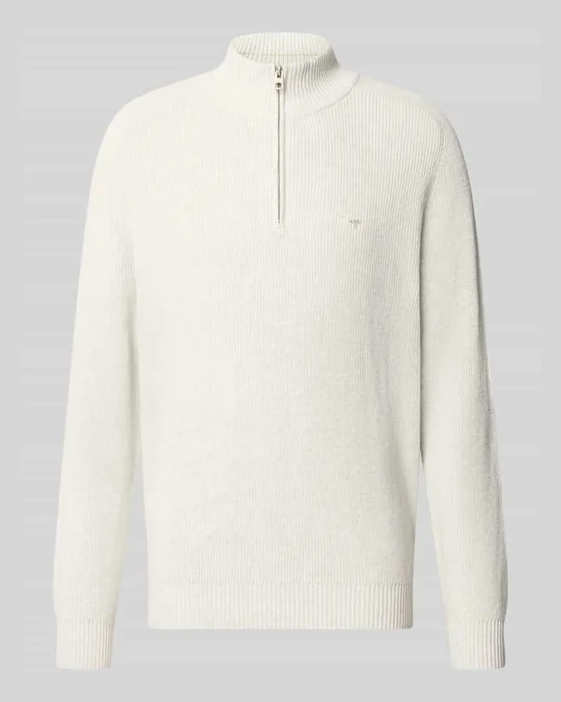 Fynch-Hatton Regular Fit Strickpullover aus reiner Baumwolle mit Troyer-Kragen Offwhite