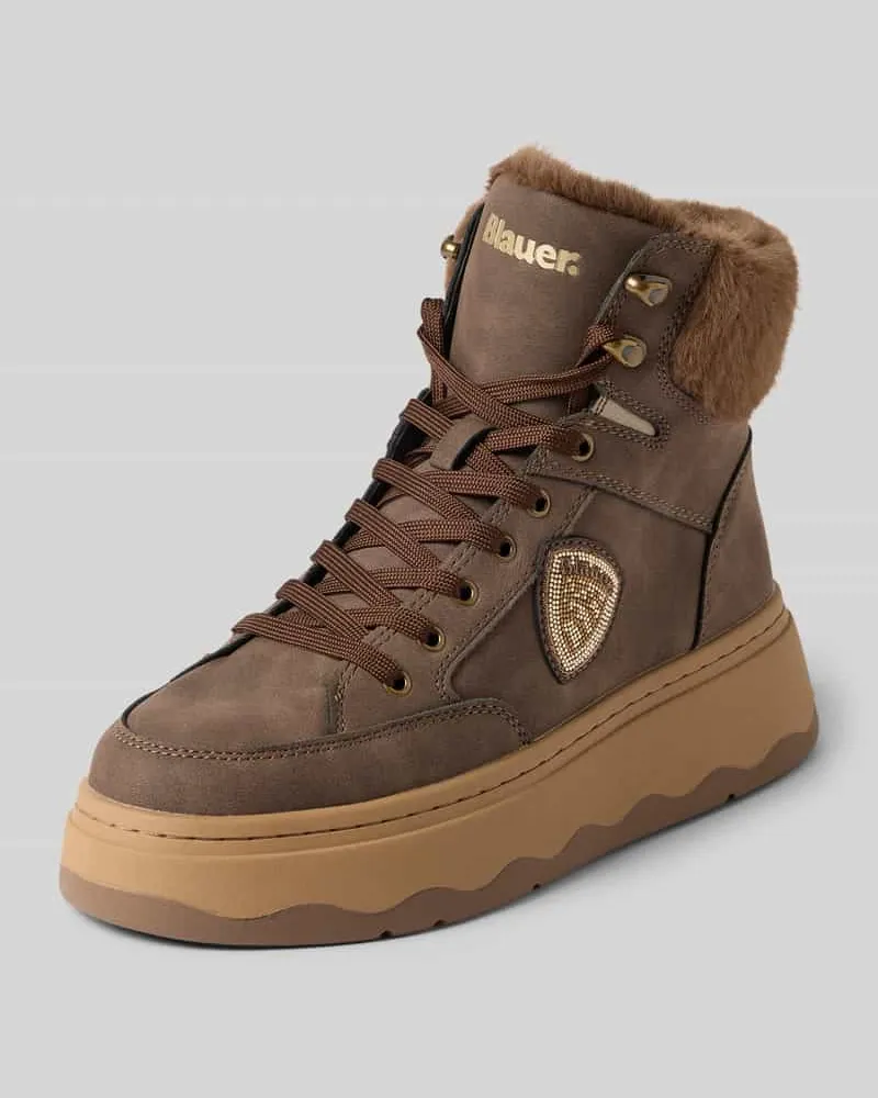 Blauer High Top Sneaker mit Strasssteinbesatz Dunkelbraun