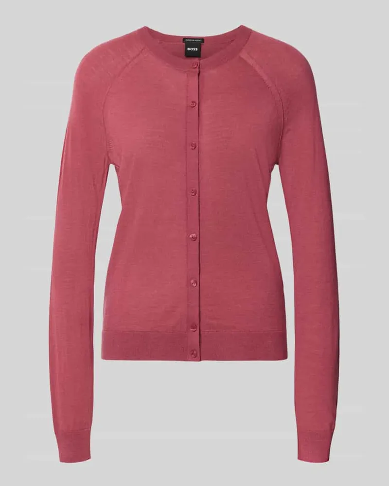 HUGO BOSS Regular Fit Strickjacke aus reiner Schurwolle Modell 'Fonami Altrosa
