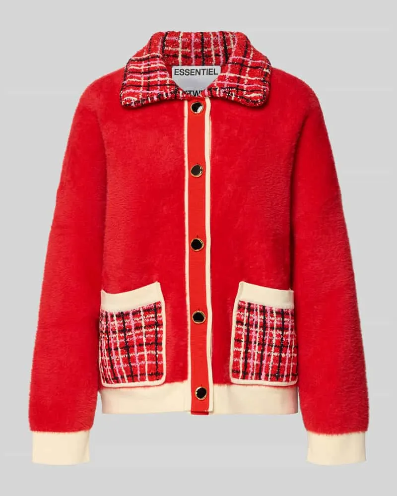 Essentiel Boxy Fit Strickjacke mit Ripp-Bündchen Modell 'JOILU Rot