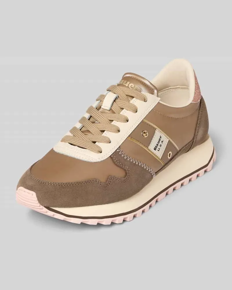 Blauer Sneaker aus Leder-Mix mit Logo-Patch Modell 'Millen Taupe