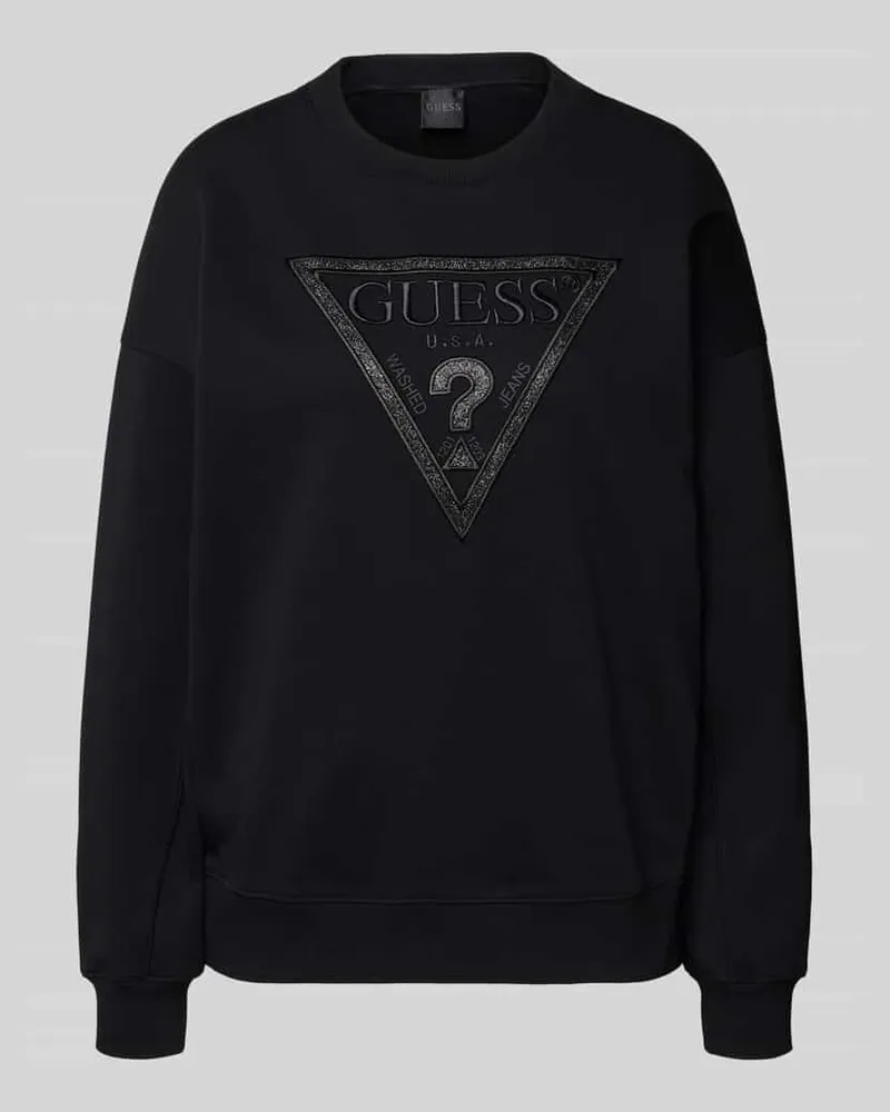 Guess Sweatshirt mit Rundhalsausschnitt und Label-Stitching Black