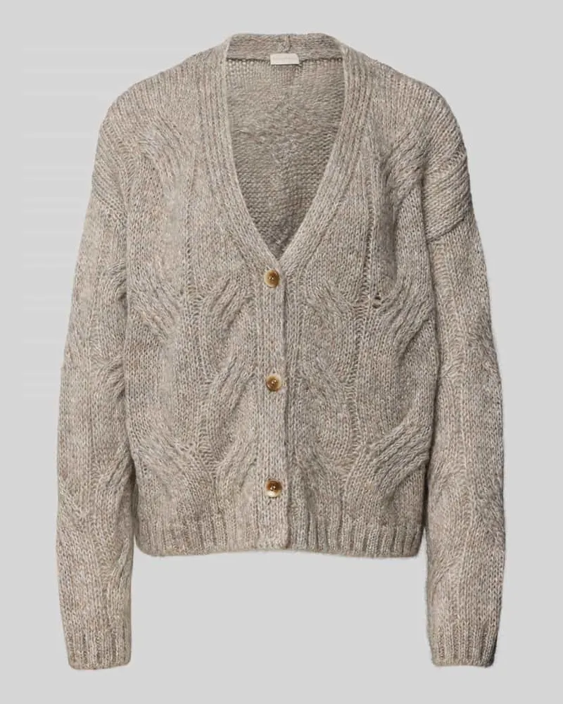 Milano Italy Strickjacke mit V-Ausschnitt und Knopfleiste Hellgrau