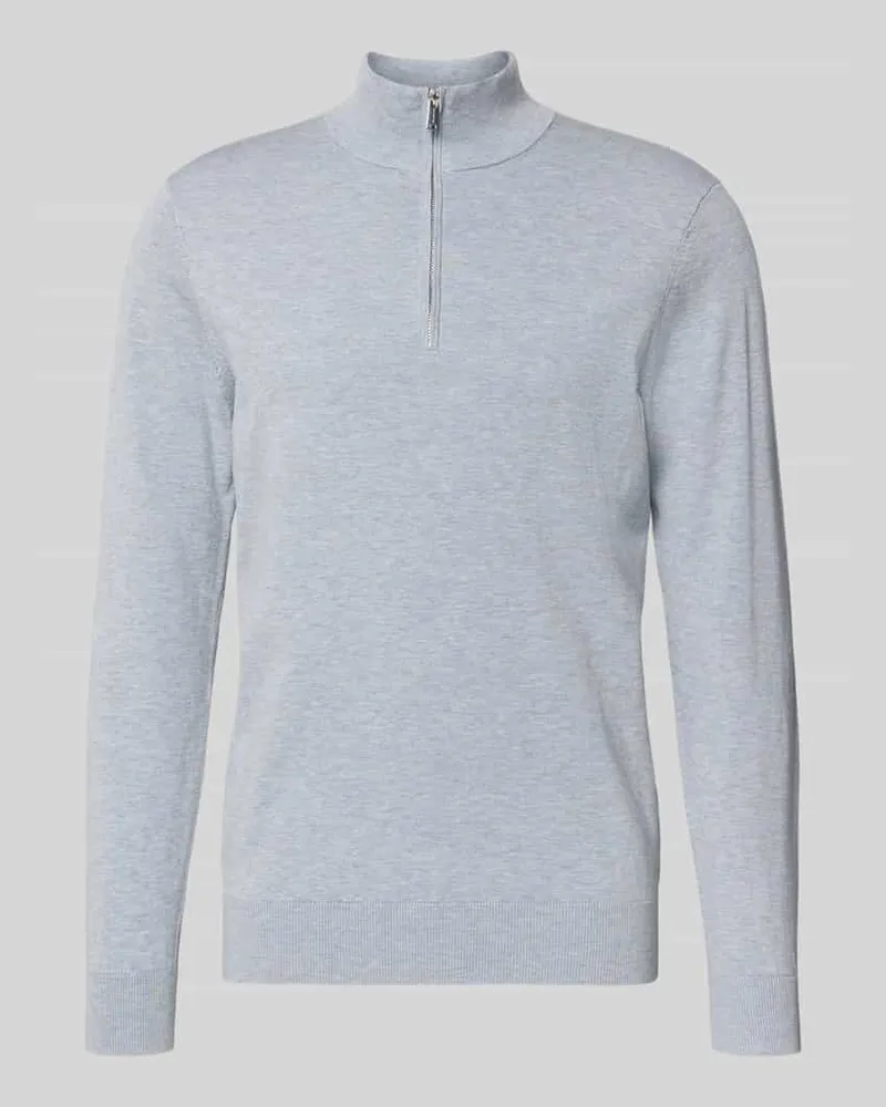 Profuomo Strickpullover aus Lyocell-Mix mit Stehkragen Hellblau