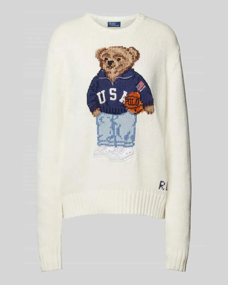 Ralph Lauren Loose Fit Strickpullover mit Polo Bear Motiv Modell 'BBALL Offwhite