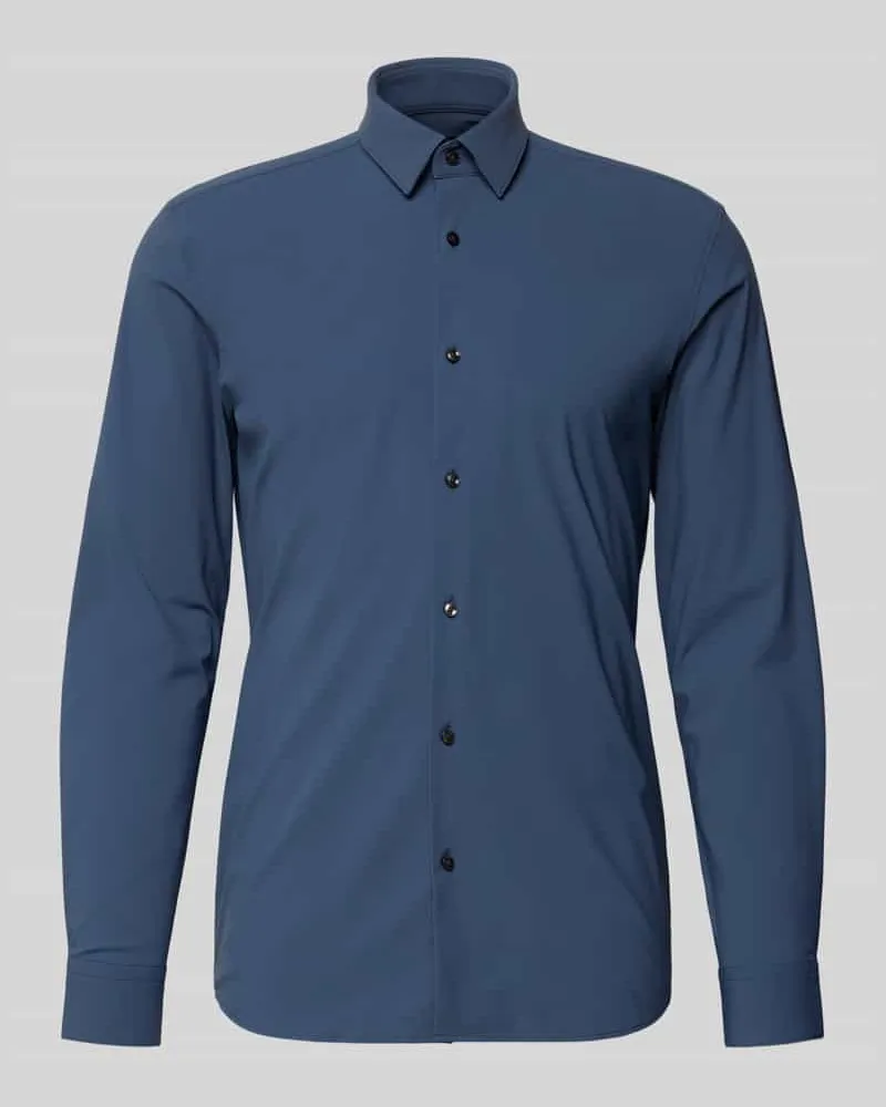 HUGO BOSS Slim Fit Businesshemd aus atmungsaktivem Material Modell 'HANK Jeansblau