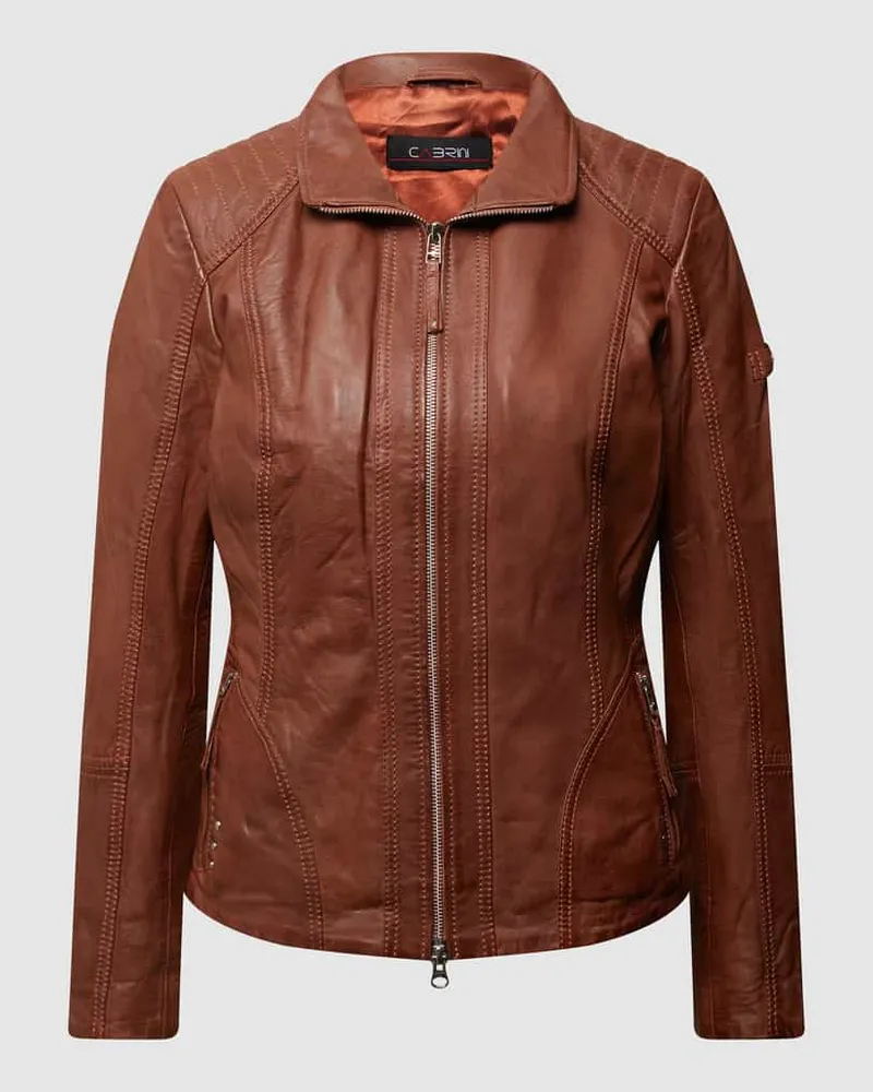 CABRINI Lederjacke mit variablem Stehkragen Cognac