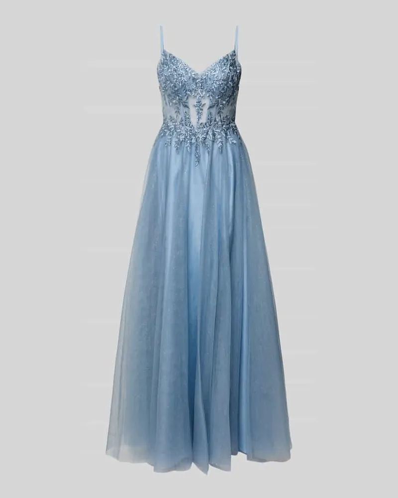 LUXUAR Abendkleid mit Stitchings und Ziersteinbesatz Rauchblau