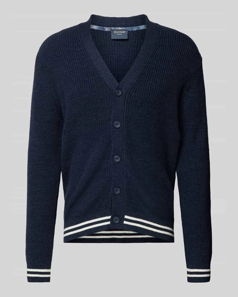 Olymp Slim Fit Strickjacke aus reiner Baumwolle mit V-Ausschnitt Marine