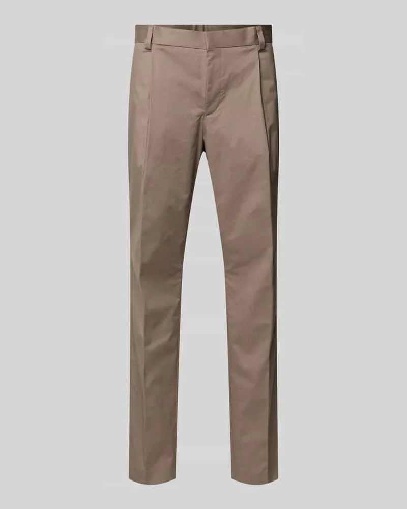 HUGO BOSS Slim Fit Bundfaltenhose aus Baumwoll-Mix Modell 'GENRICH Hellbraun