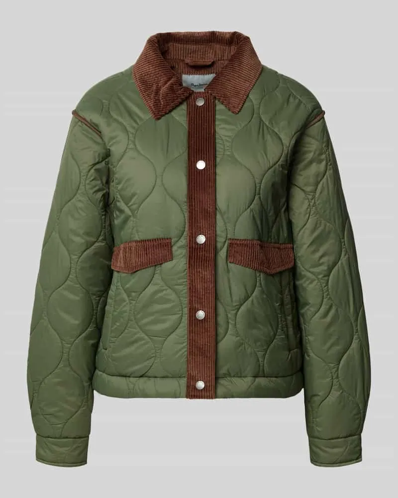 Pepe Jeans Regular Fit Steppjacke mit Cord-Besatz Modell 'PAOLA Khaki