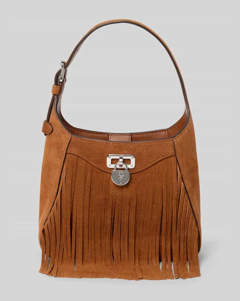 Ralph Lauren Handtasche mit Fransen und Tragehenkel Cognac