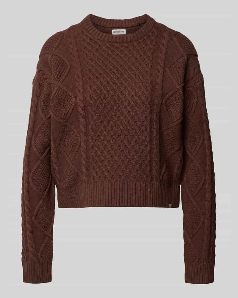 Guess Strickpullover mit Strukturmuster und Rundhalsausschnitt Dunkelbraun