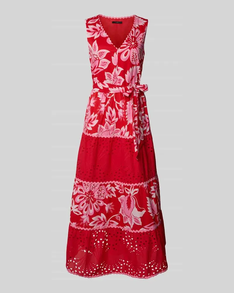 Oui  Midikleid mit Lochstickerei Hellrot