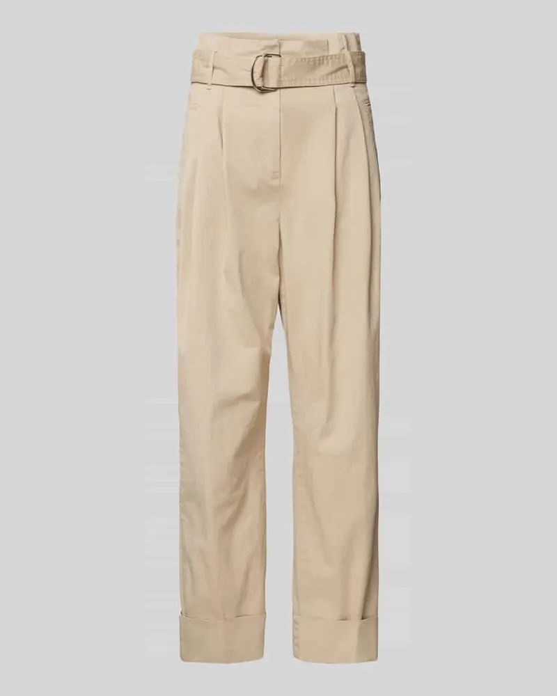 HUGO BOSS Straight Fit Stoffhose mit Bundfalten Modell 'Tashaina Sand