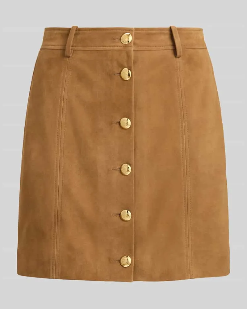 Ralph Lauren Minirock aus Ziegenvelours mit Zierknöpfen Camel