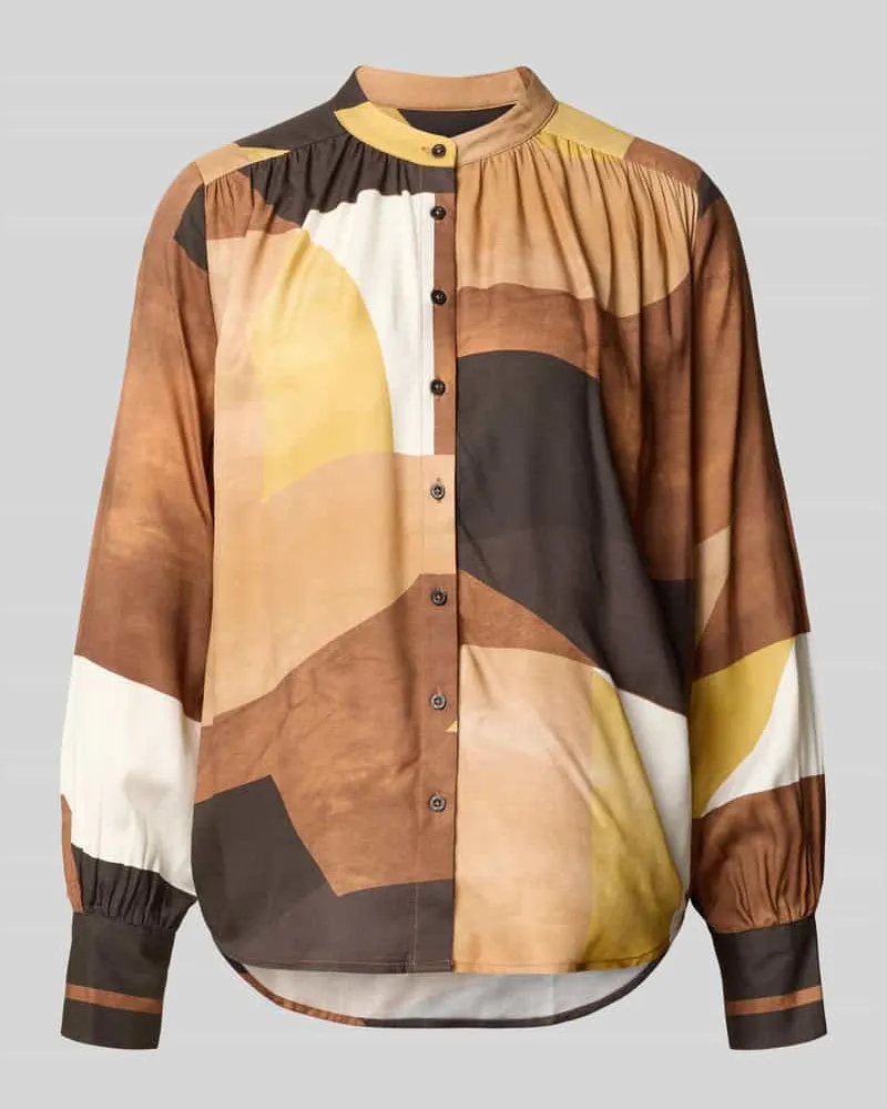 Emily van den Bergh Regular Fit Bluse aus Viskose im Allover-Look Hellbraun