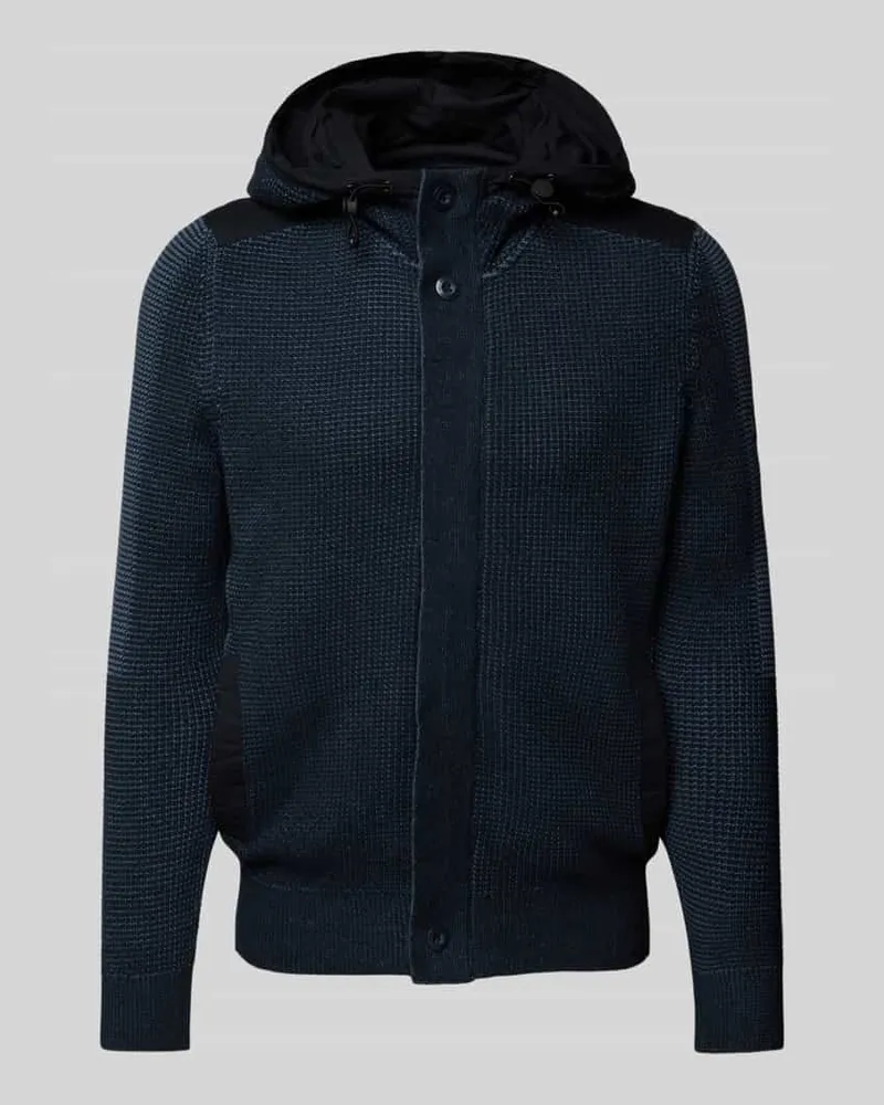 Marc O'Polo Regular Fit Strickjacke aus reiner Baumwolle mit Kapuze Marine