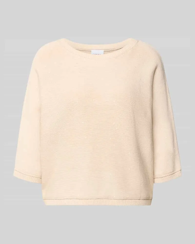 COMMA Regular Fit Pullover in Strick-Optik mit Pailettenbesatz Sand