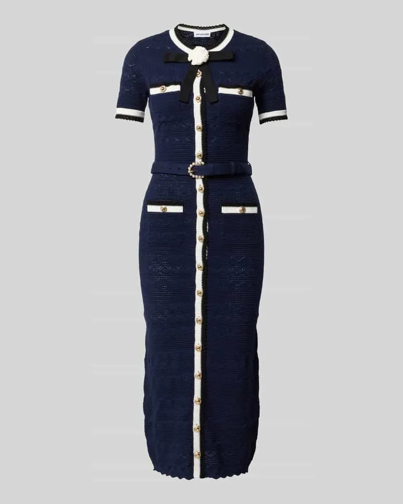 Self-Portrait Slim Fit Midikleid in Strick-Optik Dunkelblau