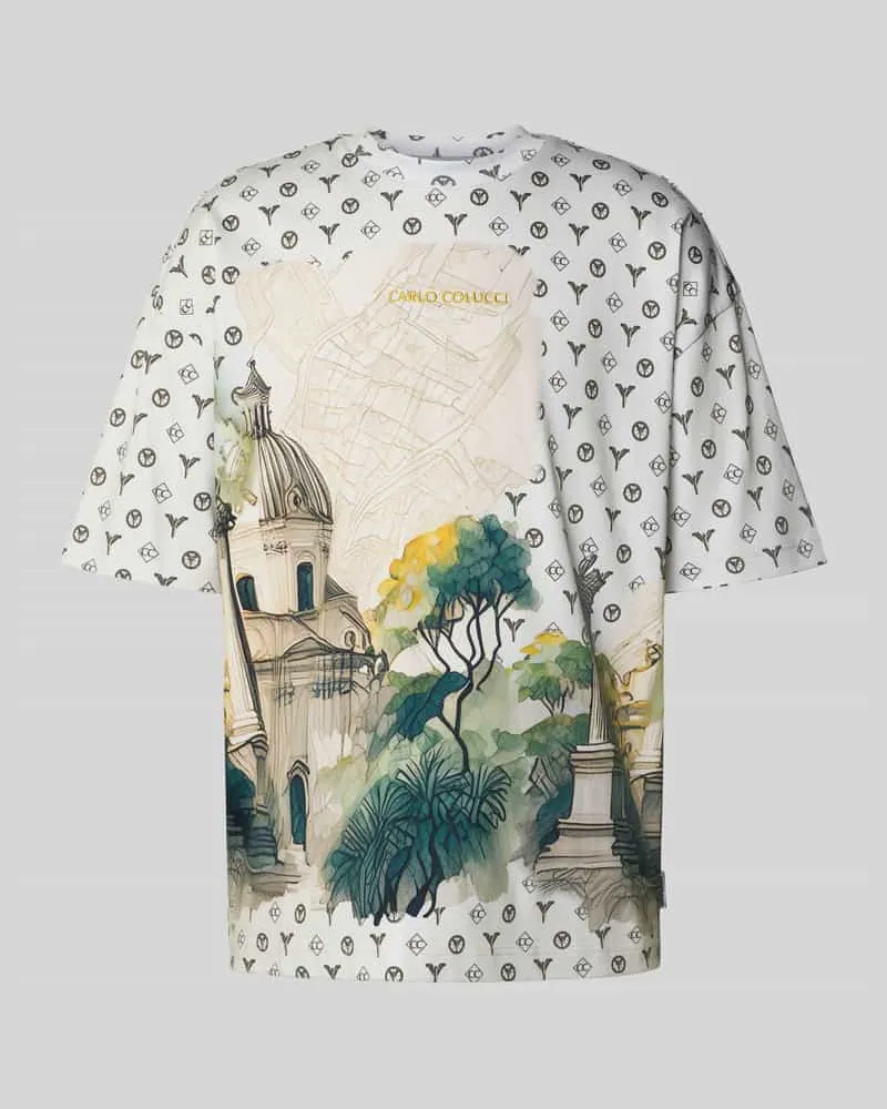 Carlo Colucci Oversized T-Shirt mit Label-Stitching Offwhite