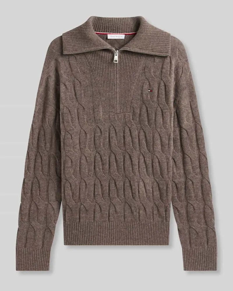 Tommy Hilfiger Relaxed Fit Troyer aus reiner Wolle Taupe
