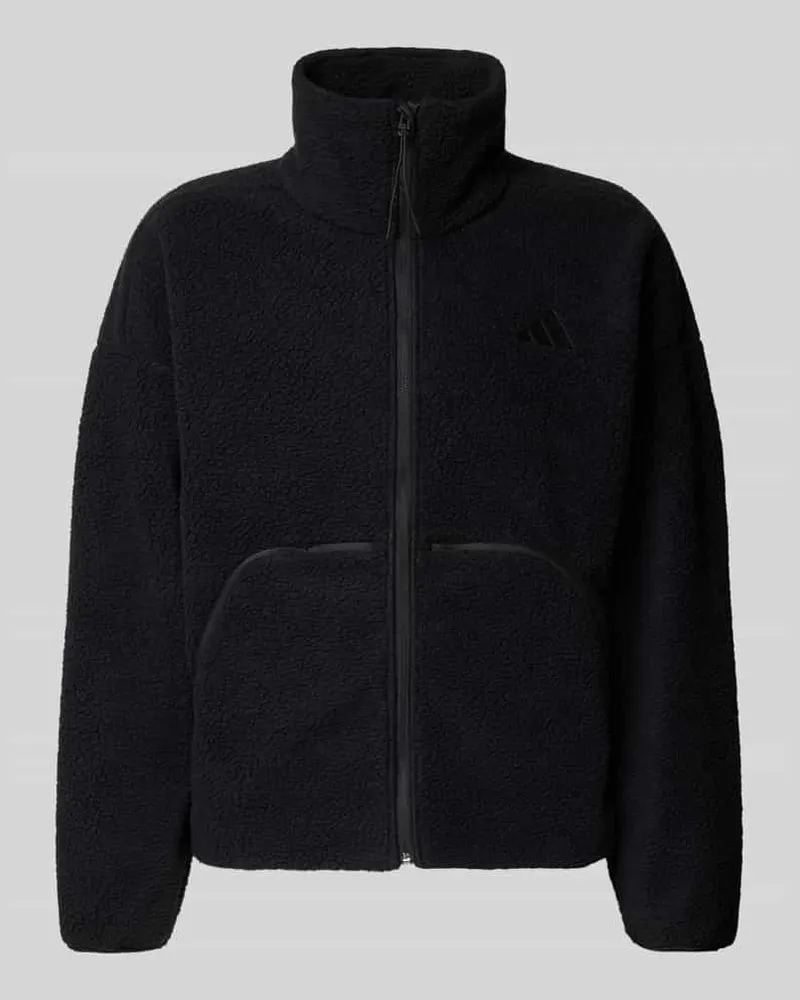 adidas Fleecejacke mit Stehkragen und Label-Stitching Black