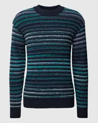 HUGO BOSS Strickpullover mit Streifenmuster Blau