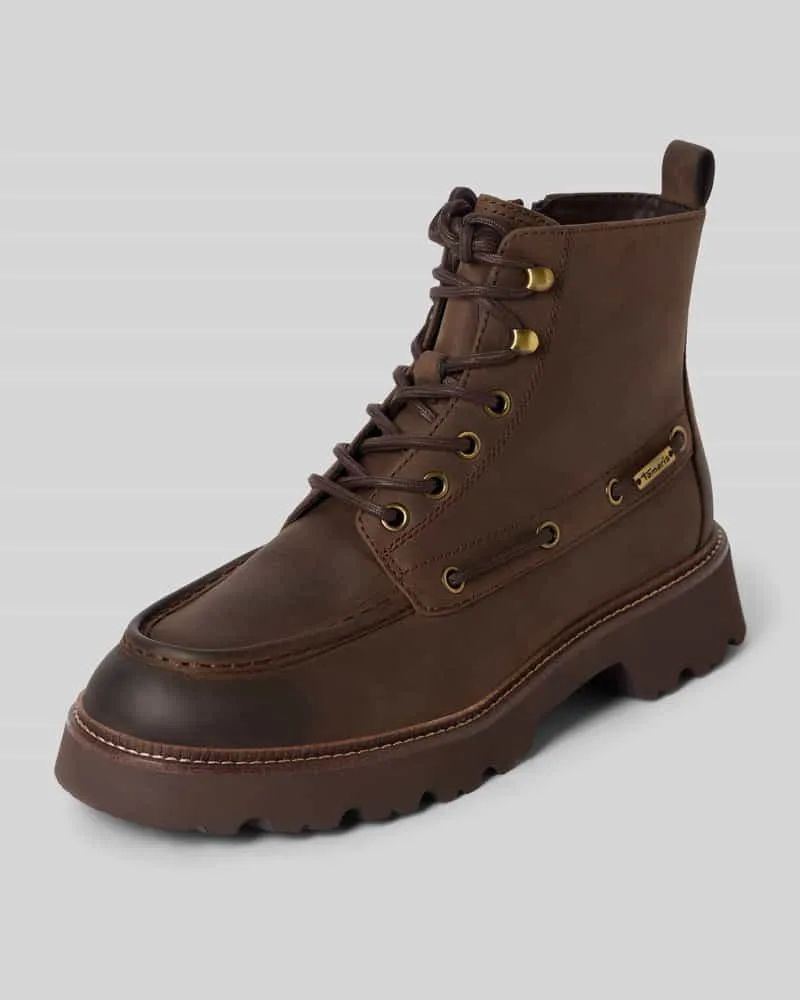 Tamaris Schnürstiefel aus Rindnappa mit Profilsohle Dunkelbraun