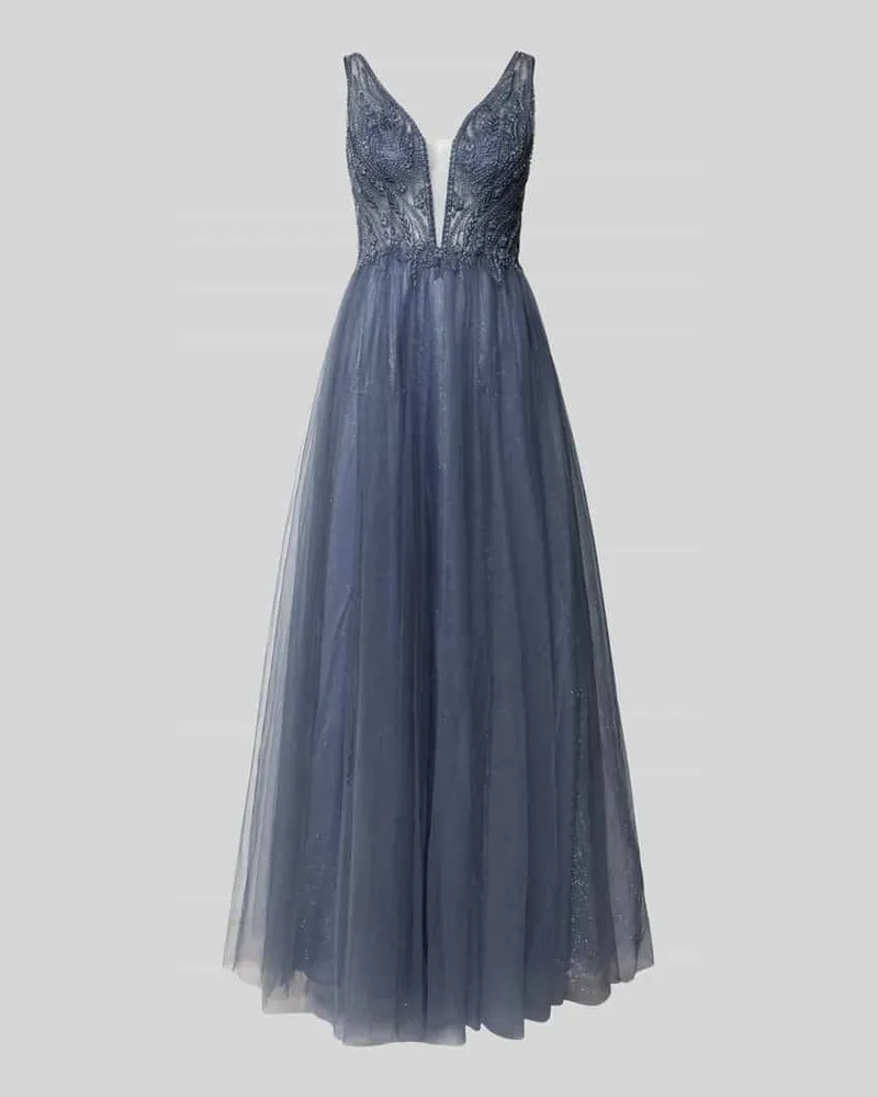 JAKE*S Abendkleid mit Spitzen- und Ziersteinbesatz Mittelgrau