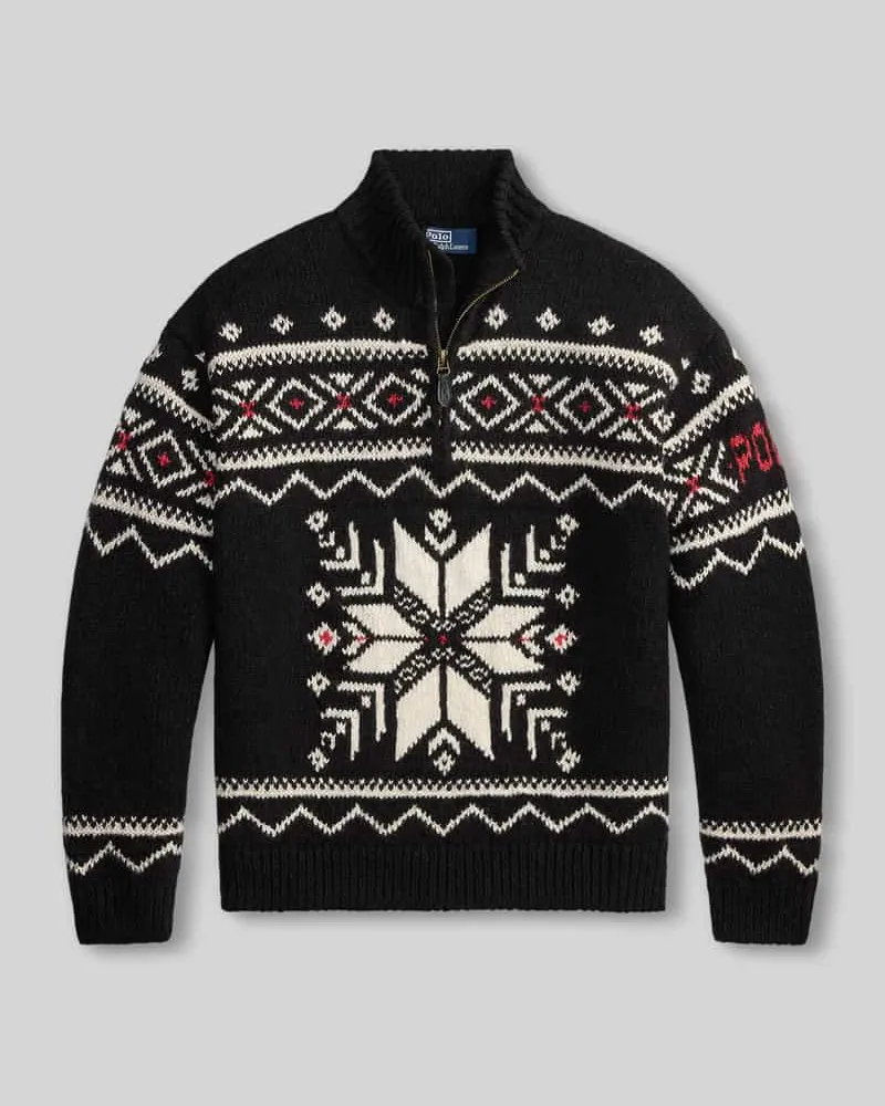 Ralph Lauren Regular Fit Pullover aus Wolle mit Troyerkragen Black