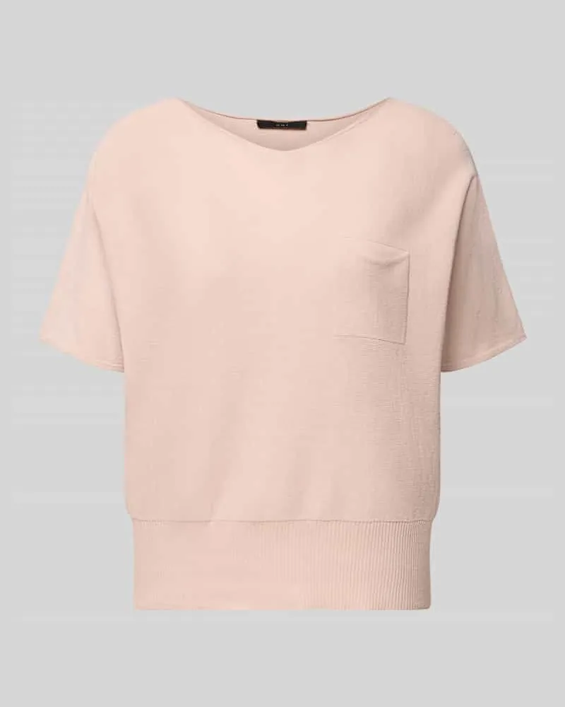 Oui  Strickpullover mit U-Boot-Ausschnitt und Brusttasche Rose
