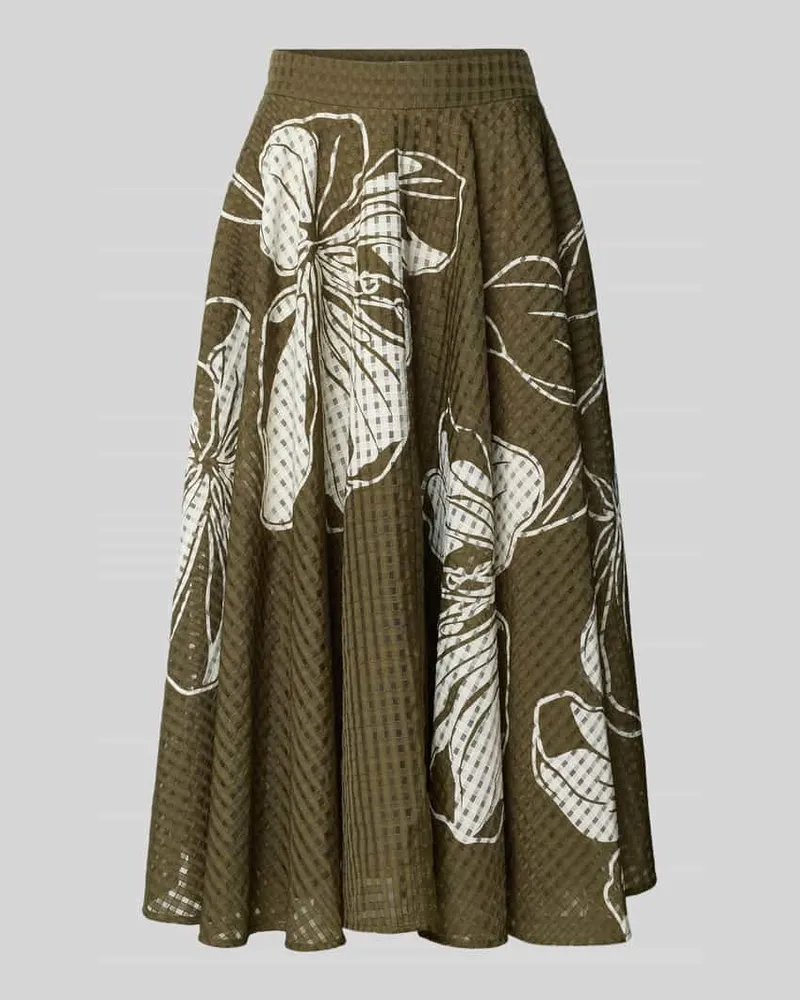 Essentiel A-Linien Midi-Rock mit Kellerfalten am Bund Modell 'JANGO Oliv