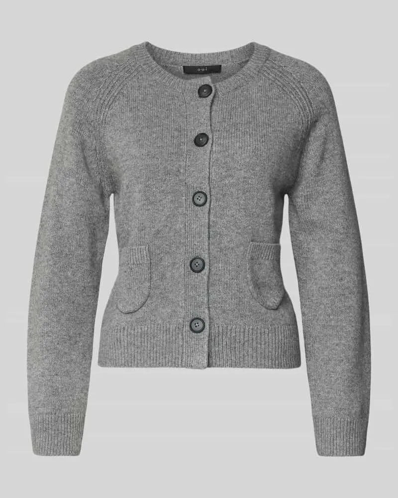 Oui  Regular Fit Jacke aus Woll-Mix in Strick-Optik Hellgrau